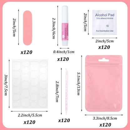 MAQUITA 120 Sets Press On Nail Tool Kit for Business – Disposable Prep Kit with File, Glue, Patches, Pads