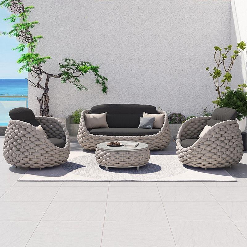 Marbella Textilene Rope Woven Outdoor Sofa Set with Water-Proof Covers, Grey