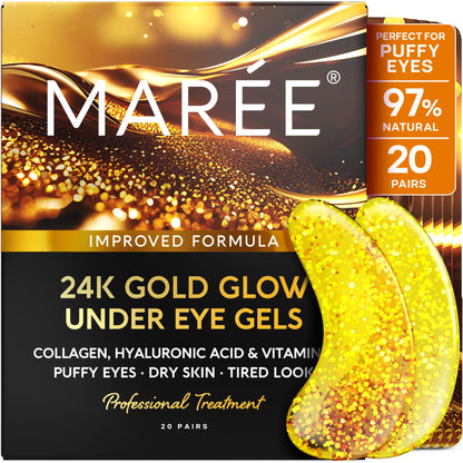 MAREE 24k Gold Glow Under Eye Gels – Cooling Hyaluronic Acid & Marine Collagen Patches