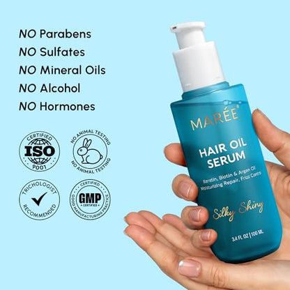 MAREE Hair Serum for Dry & Curly Hair – Frizz Control with Argan, Keratin & Biotin