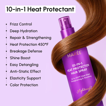 MAREE 10-in-1 Heat Protection Spray – Keratin, Collagen & Argan Oil for Frizz Control
