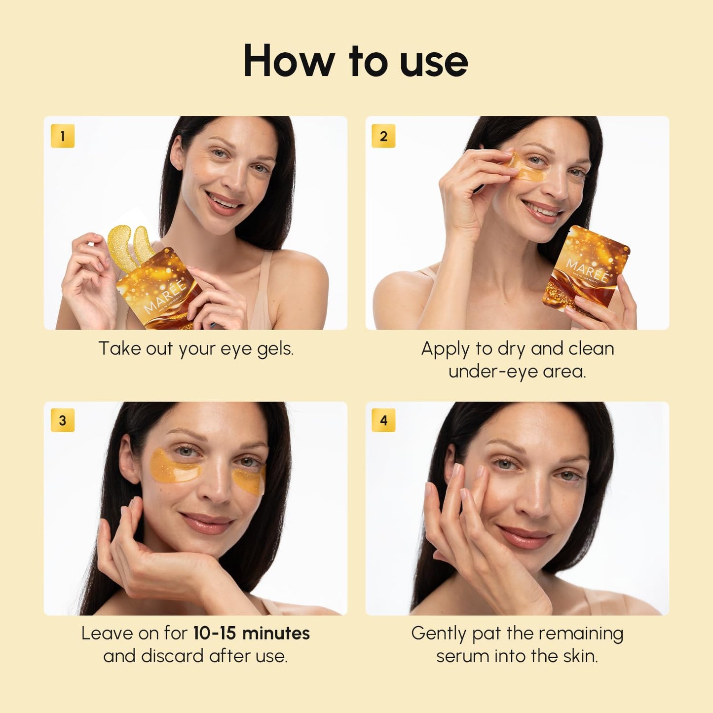 MAREE 24k Gold Glow Under Eye Gels – Cooling Hyaluronic Acid & Marine Collagen Patches