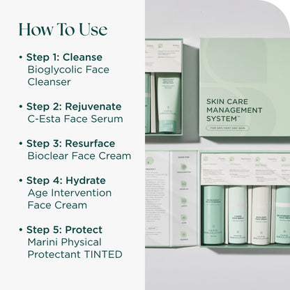 Marini SkinSolutions Skin Care Management System – Dry to Very Dry Skin, SPF 45 Tinted, Cruelty-Free, Made in USA