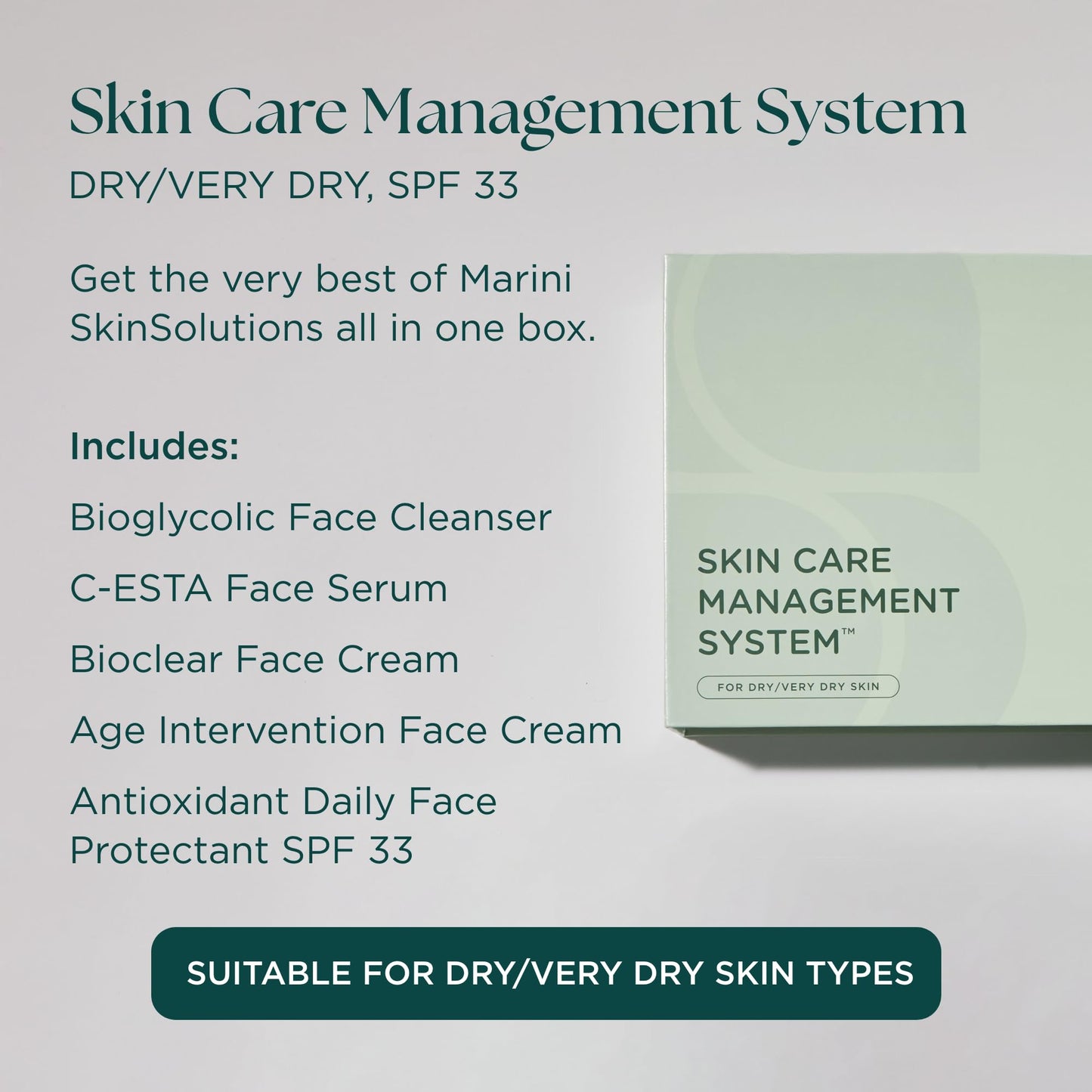 Marini SkinSolutions Skin Care Management System for Dry to Very Dry Skin | SPF 33 Antioxidant Protectant – Made in USA