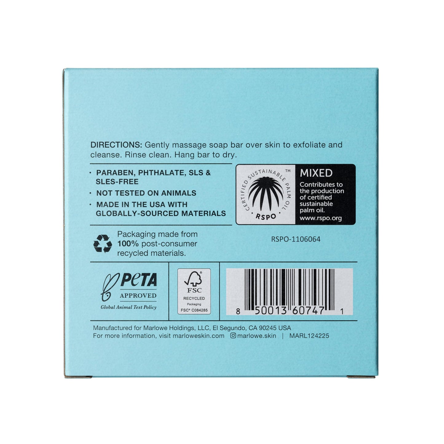 MARLOWE No. 069 Soap On A Rope Exfoliating Bar – Pumice, Apricot Seed Powder, Shea Butter & Olive Oil, Santal Scent