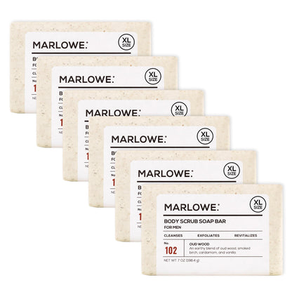 MARLOWE No. 102 Oud Wood Body Scrub Soap – 7 oz Exfoliating Bar