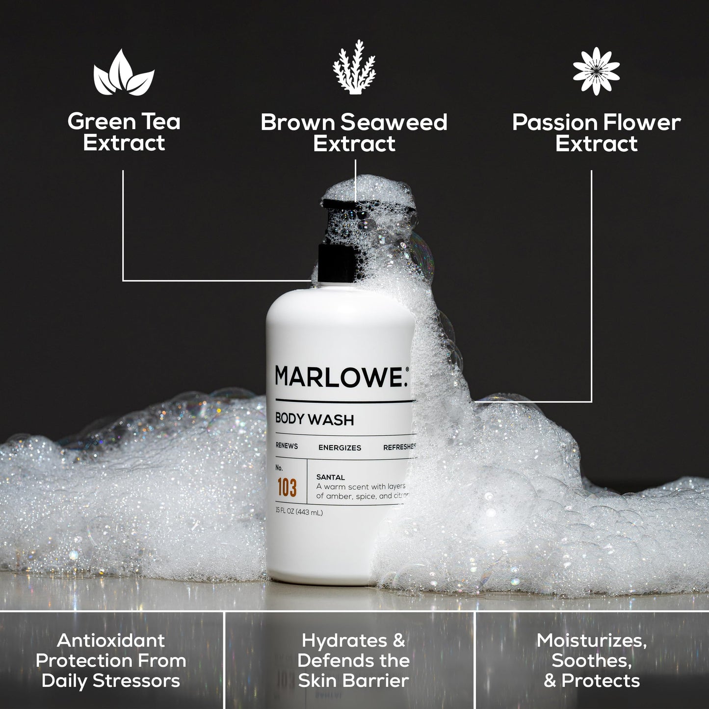 MARLOWE. No. 103 Body Wash – 15 oz Pump, Santal, Energizing & Refreshing Shower Gel