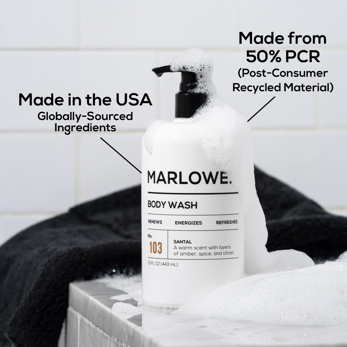 MARLOWE. No. 103 Body Wash – 15 oz Pump, Santal, Energizing & Refreshing Shower Gel