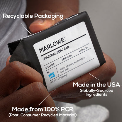 MARLOWE No. 106 Charcoal Soap 7 oz – Purifying, Hydrating Body Bar for Men