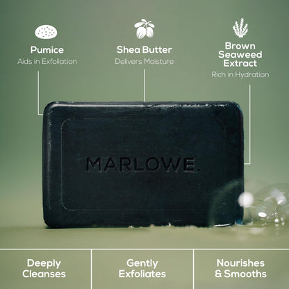 MARLOWE No. 106 Charcoal Soap 7 oz – Purifying, Hydrating Body Bar for Men
