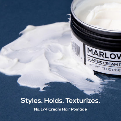 MARLOWE. No. 174 Classic Cream Pomade — 2.5 oz, Light to Medium Hold, Pine & Agarwood Scent