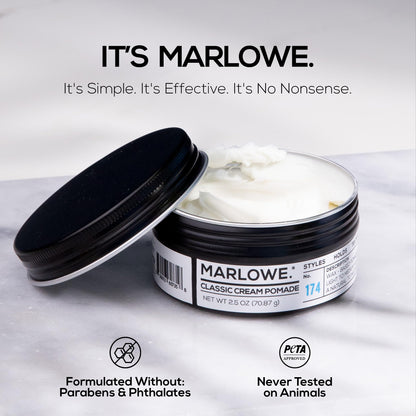 MARLOWE. No. 174 Classic Cream Pomade — 2.5 oz, Light to Medium Hold, Pine & Agarwood Scent