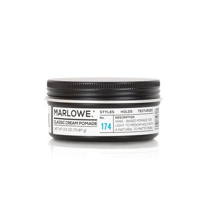MARLOWE. No. 174 Classic Cream Pomade — 2.5 oz, Light to Medium Hold, Pine & Agarwood Scent
