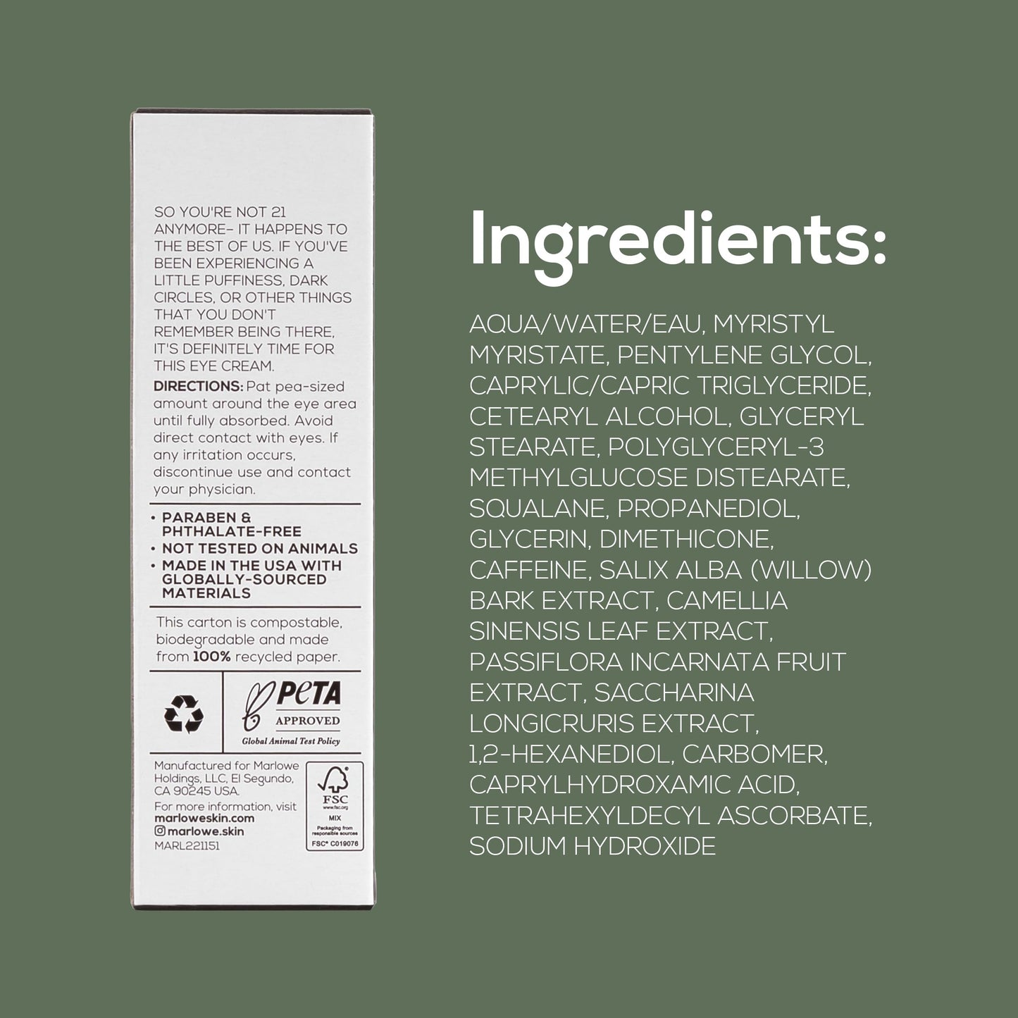 MARLOWE. No. 127 Mens Eye Cream | Vitamin C, Caffeine & Squalane for Puffiness, Wrinkles & Dark Circles