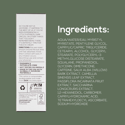 MARLOWE. No. 127 Mens Eye Cream | Vitamin C, Caffeine & Squalane for Puffiness, Wrinkles & Dark Circles