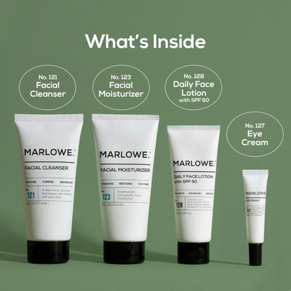 MARLOWE Men's Skin Care Set No204 Daily Essential Face Kit – Cleanser, Moisturizer, Eye Cream, SPF50 Lotion – Great Gift