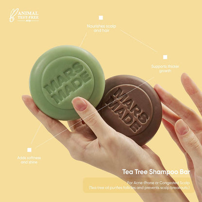 MARS MADE Tea Tree Shampoo Bar 2.0 – Hydrating & Purifying Solid Shampoo for All Hair Types (120g)