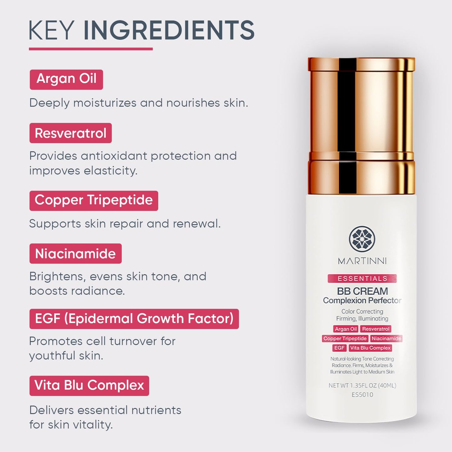 Martinni BB Cream Complexion Perfector – Lightweight Anti-Aging Tinted Moisturizer (1.35 fl oz)