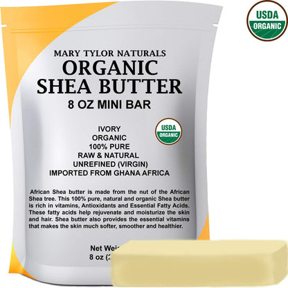Mary Tylor Naturals Organic Shea Butter 8 oz – USDA Certified Raw, Unrefined Ivory from Ghana