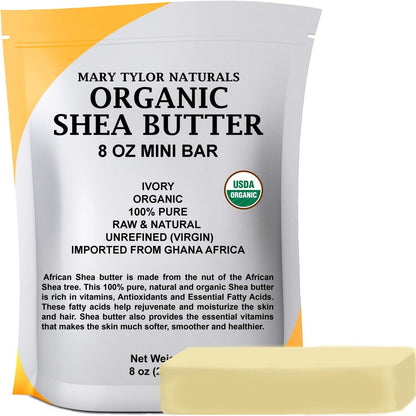 Mary Tylor Naturals Organic Shea Butter 8 oz – USDA Certified Raw, Unrefined Ivory from Ghana