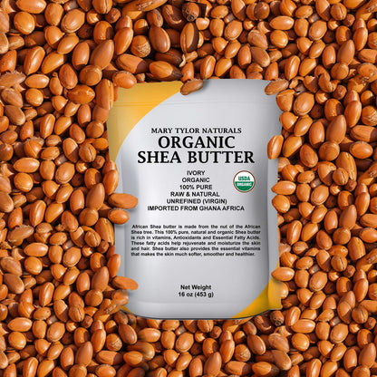 Mary Tylor Naturals Organic Shea Butter 1 lb | Raw, Unrefined Ivory from Ghana – Ideal for Hair, Skin & DIY Projects