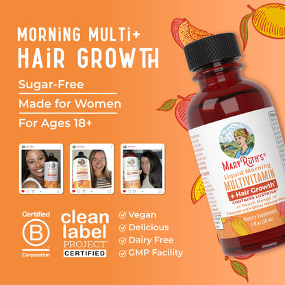 MaryRuth Organics Liquid Multivitamin + Hair Growth Travel Pack – Lustriva, Biotin 10000 mcg, 8 x 1 oz