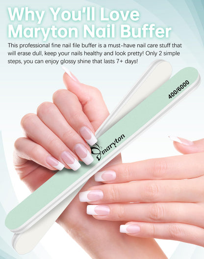 Maryton Nail Buffer and Shine Kit – 10pc Buffers (400/6000 Grit) for Natural Nails