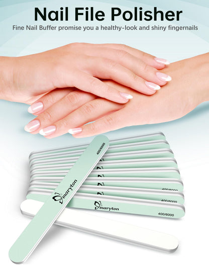 Maryton Nail Buffer and Shine Kit – 10pc Buffers (400/6000 Grit) for Natural Nails