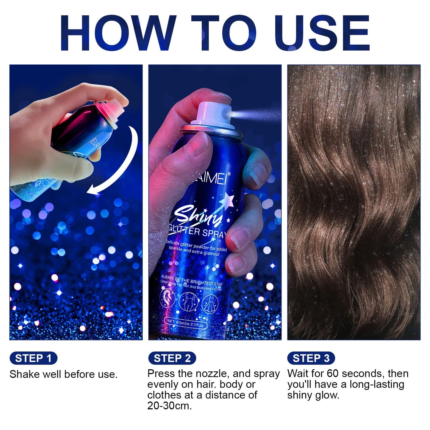 MASAIGGE Shiny Body Glitter Spray – Temporary Sparkle for Hair, Skin, Face & Clothing (60ml)