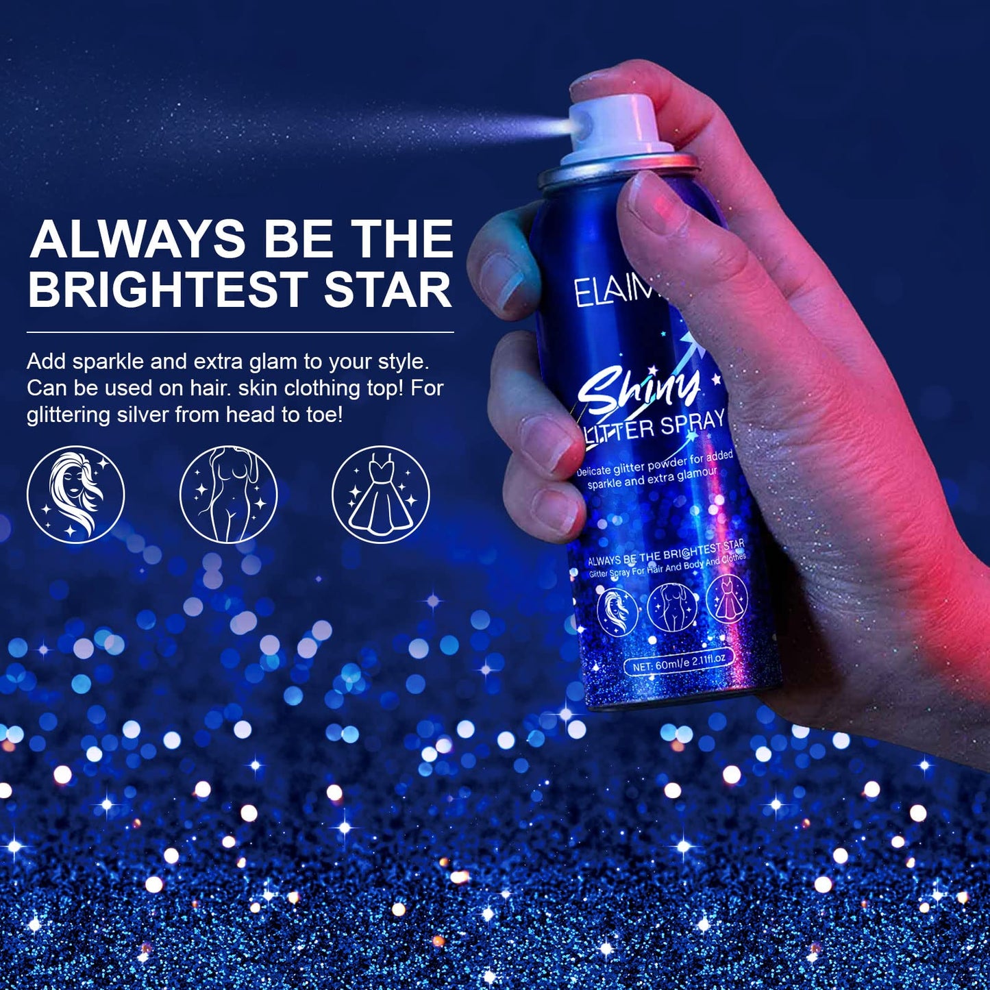 MASAIGGE Shiny Body Glitter Spray – Temporary Sparkle for Hair, Skin, Face & Clothing (60ml)