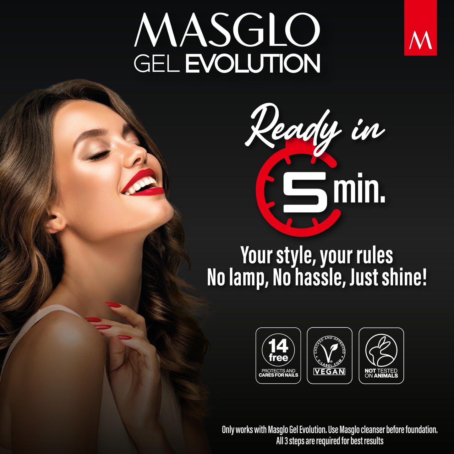 MASGLO Gel Evolution – Set of 3 No-Lamp Gel Polish, Fast-Drying, 12-Day Wear, 14-Free Formula, High-Gloss, Vegan (0.5 oz Each)