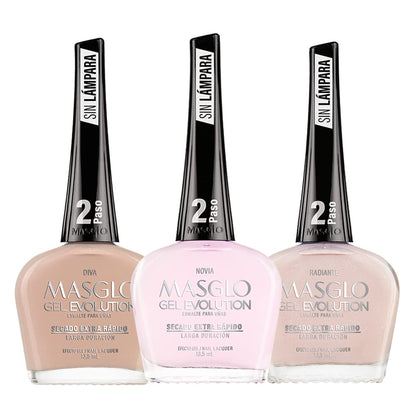MASGLO Gel Evolution Set of 3 Nail Polishes – Fast-Drying, 12-Day Wear, 14-Free Vegan