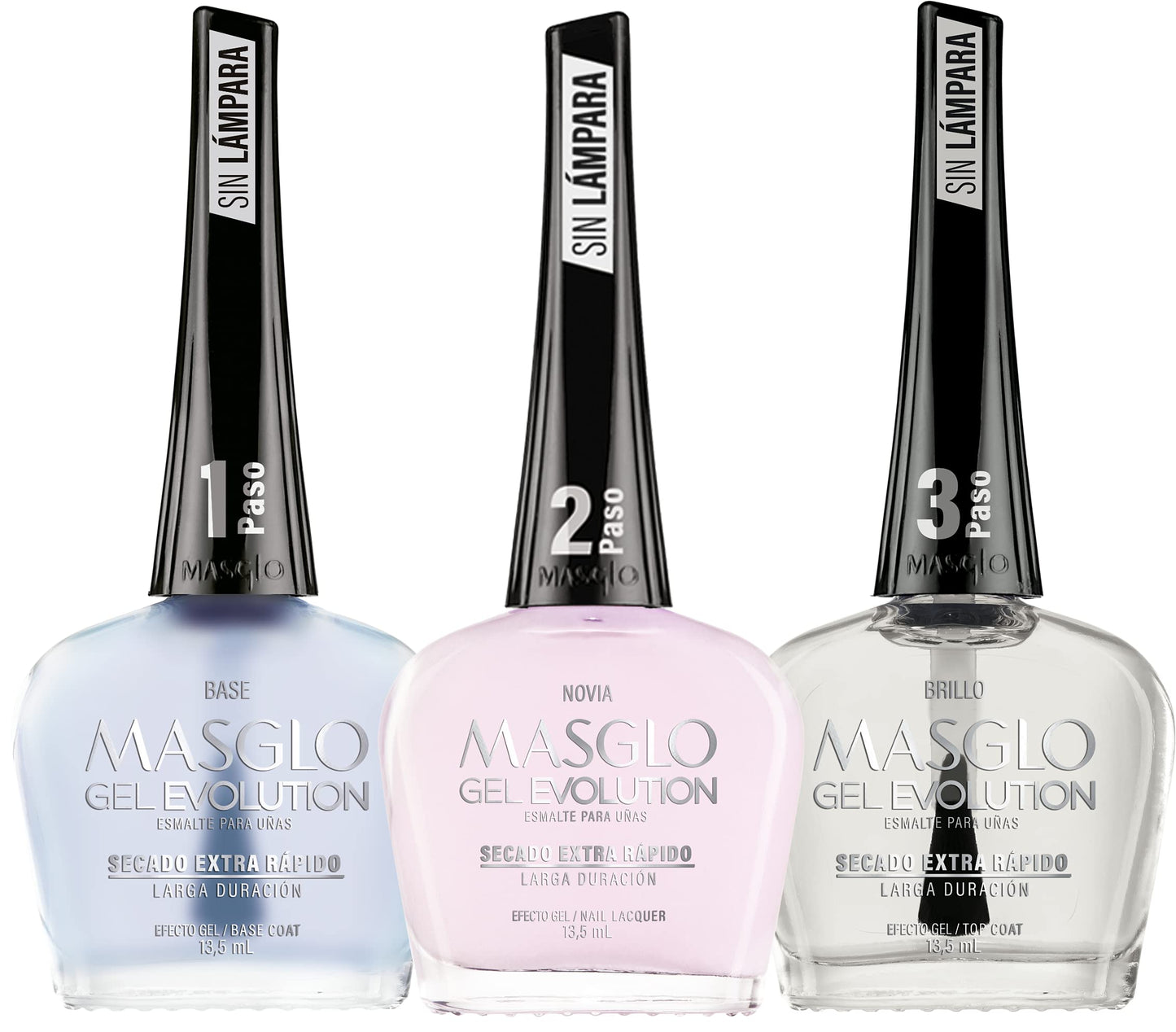 MASGLO Gel Evolution – Set of 3 No-Lamp Gel Polish, Fast-Drying, 12-Day Wear, 14-Free Formula, High-Gloss, Vegan (0.5 oz Each)
