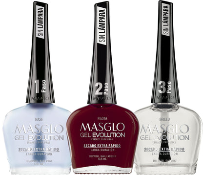 MASGLO Gel Evolution Set – 3 Nail Polishes, No Lamp, 12-Day Wear, 14-Free Vegan