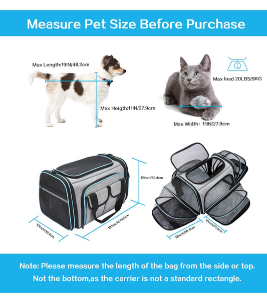 MASKEYON Airline Approved Pet Carrier — Large Soft Sided Expandable TSA Carrier for Cats, Dogs & Small Pets