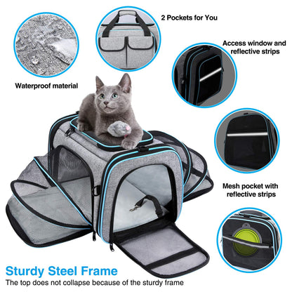 MASKEYON Airline Approved Pet Carrier — Large Soft Sided Expandable TSA Carrier for Cats, Dogs & Small Pets