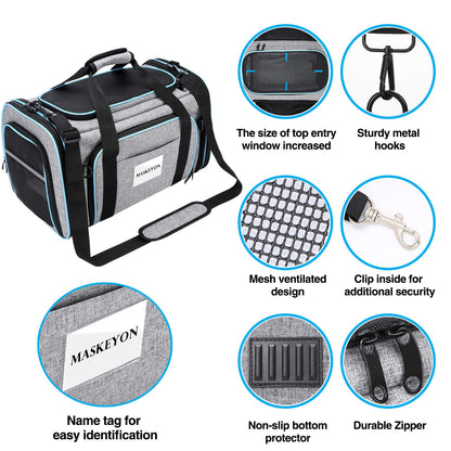 MASKEYON Airline Approved Pet Carrier — Large Soft Sided Expandable TSA Carrier for Cats, Dogs & Small Pets