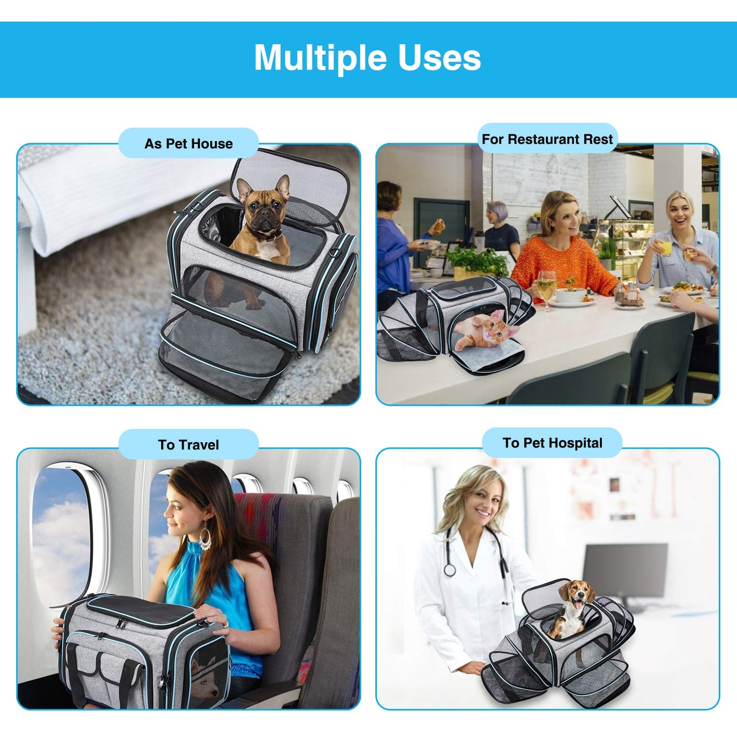 MASKEYON Airline Approved Pet Carrier — Large Soft Sided Expandable TSA Carrier for Cats, Dogs & Small Pets