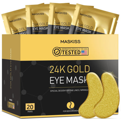 Maskiss 24k Gold Under Eye Patches – 20 Pairs | Collagen & Hyaluronic Acid for Puffy Eyes & Dark Circles