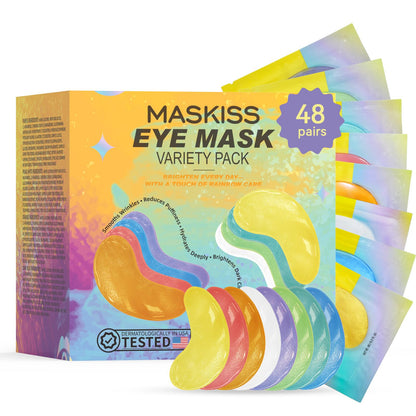 Maskiss Under Eye Patches Variety Pack (48 Pairs) – 8 Colors, 6 Pairs Each, Vegan Skincare Gift