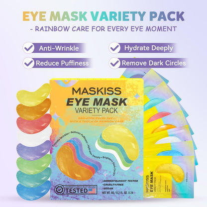 Maskiss Under Eye Patches Variety Pack (24 Pairs) — 8-Color Set, Vegan Skincare Gift for Women