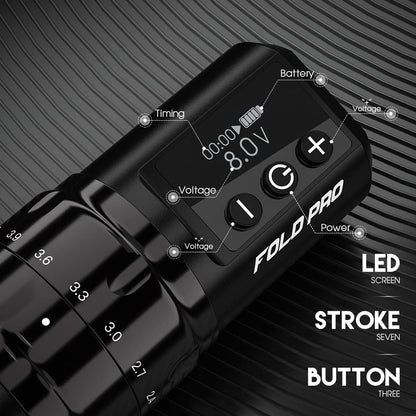 MAST TATTOO Fold Pro Wireless Rotary Pen – 7 Stroke Lengths, 2 Batteries, Mcore MY031