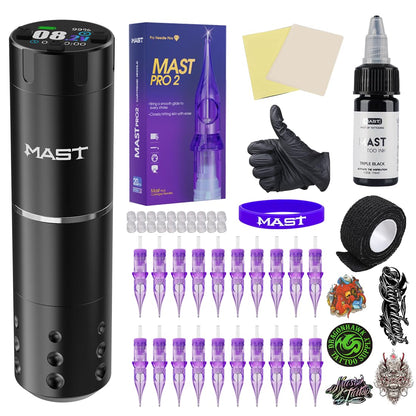 MAST TATTOO A1 Pro Cordless Tattoo Kit — 2200mAh Battery, 3.5mm Stroke, 20 Cartridges, Beginner Friendly