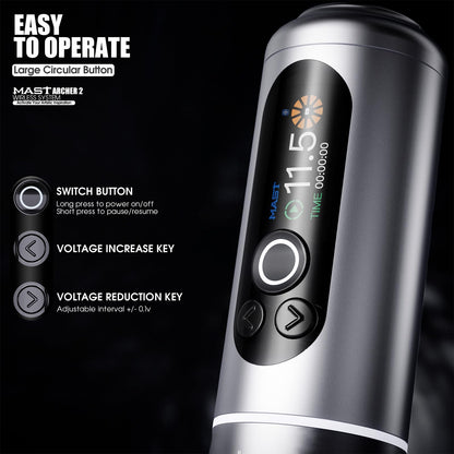 MAST TATTOO Archer2 Wireless Tattoo Kit – Brushless Pen, 12V 10000rpm, Type-C Charging, 20 Cartridges