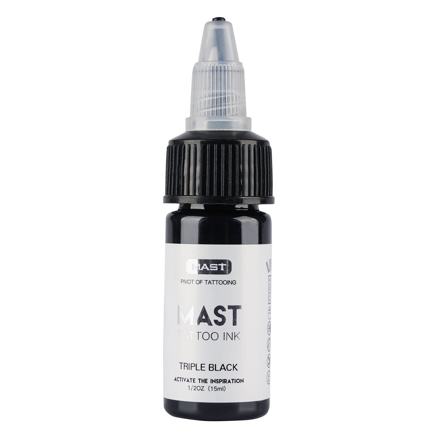 Mast Tattoo Ink Bottle 0.5oz - Triple Black Mas05 | Long-Lasting Color, Easy Flow, Vegan