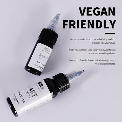 Mast Tattoo Ink Bottle 0.5oz - Triple Black Mas05 | Long-Lasting Color, Easy Flow, Vegan
