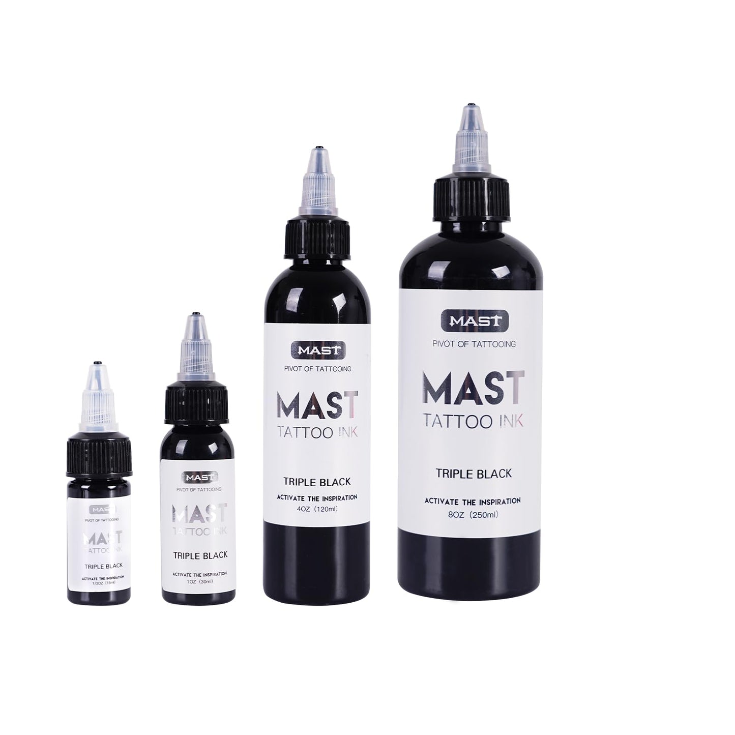 Mast Tattoo Ink Bottle 0.5oz - Triple Black Mas05 | Long-Lasting Color, Easy Flow, Vegan