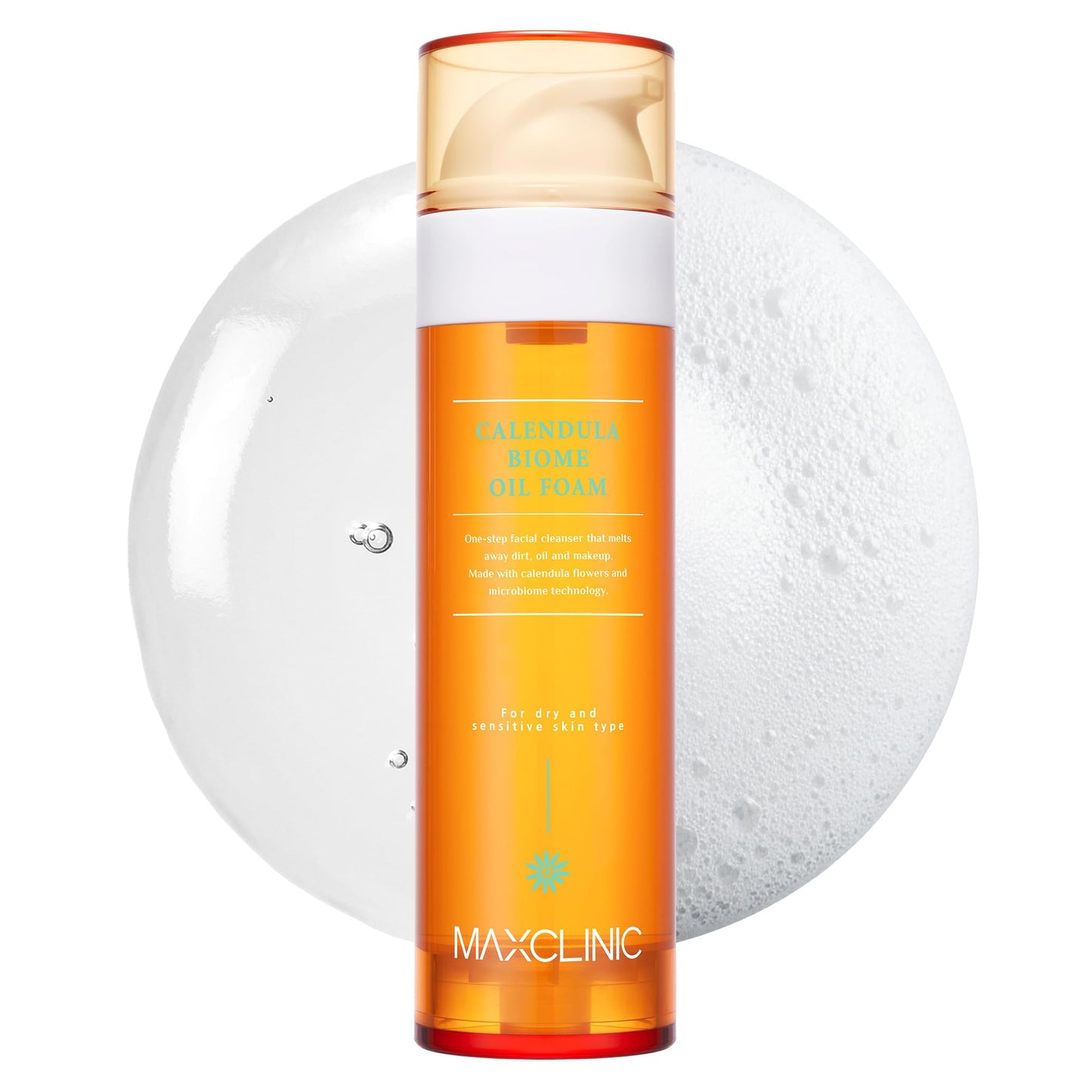 MAXCLINIC Calendula Biome Oil to Foam - All-in-One Korean Oil-Based Foaming Cleanser for Hydration & Soothing Makeup Removal (3.88 fl oz)