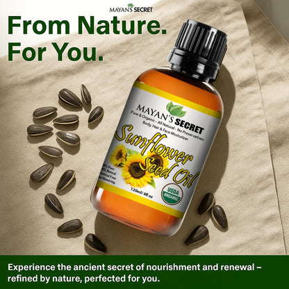Mayan's Secret Sunflower Seed Oil - 4oz | USDA Organic Cold-Pressed Carrier Oil
