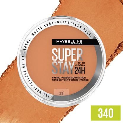 Maybelline Super Stay Hybrid Powder Foundation 24HR — Matte Finish, Medium-to-Full Coverage (Shade 340) | 1 Count